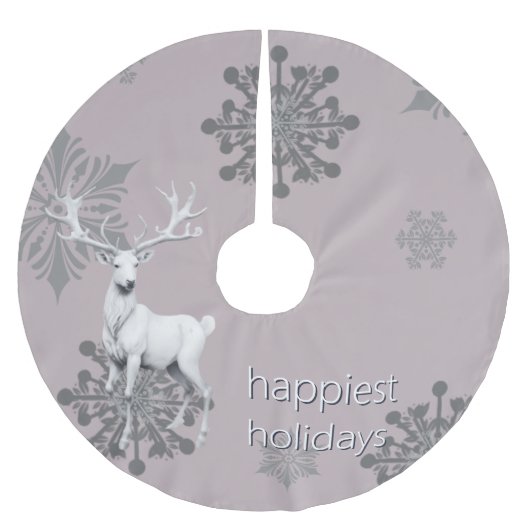 Ivory Reindeer Weihnachten | Pink Polyester Weihnachtsbaumdecke (Vorderseite)