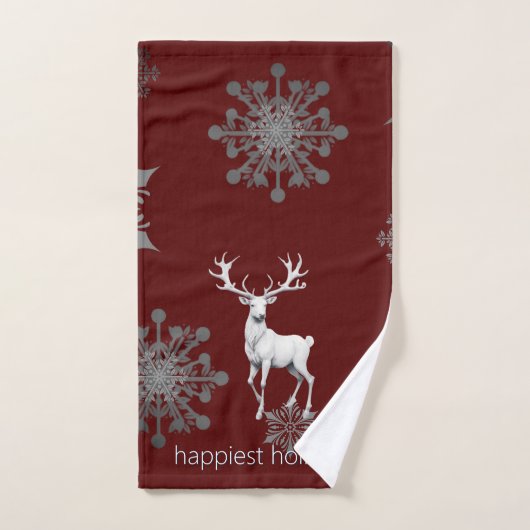 Ivory Reindeer Weihnachten | Rot Badhandtuch Set (Handtuch)