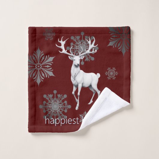 Ivory Reindeer Weihnachten | Rot Badhandtuch Set (Waschlappen)