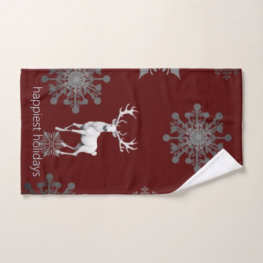 Ivory Reindeer Weihnachten | Rot Badhandtuch Set (Handtuch)
