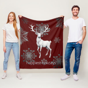 Ivory Reindeer Weihnachten Rot Fleecedecke