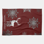 Ivory Reindeer Weihnachten | Rot Geschirrtuch (Horizontal)