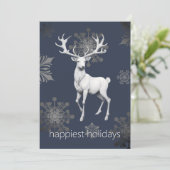 Ivory Reindeer Weihnachtsfest Party | Blau Einladung (Stehend Vorderseite)