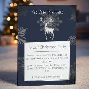 Ivory Reindeer Weihnachtsfest Party   Blau Einladung