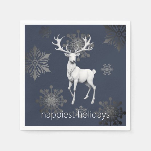 Ivory Reindeer Weihnachtsfest Party | Blau Serviette (Vorderseite)
