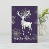 Ivory Reindeer Weihnachtsfest Party | Lila Einladung (Stehend Vorderseite)