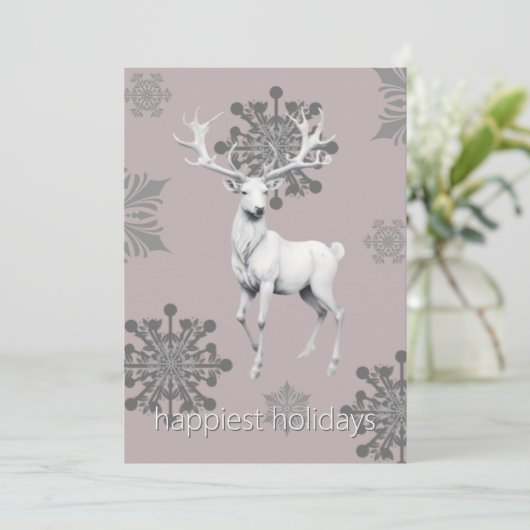 Ivory Reindeer Weihnachtsfest Party | Pink Einladung (Stehend Vorderseite)