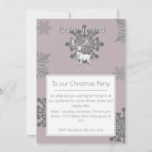 Ivory Reindeer Weihnachtsfest Party | Pink Einladung (Rückseite)
