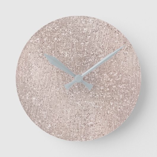 Ivory Rose Gold Metallic Glass Gray Minimal Runde Wanduhr (Vorderseite)