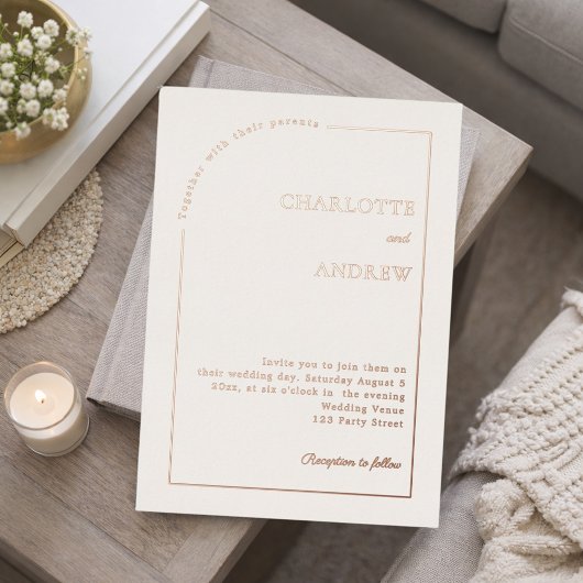Ivory rose gold modern minimalist luxury wedding folieneinladung