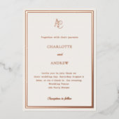 Ivory rose gold modern monogram luxury wedding folieneinladung (Vorderseite)