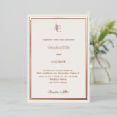 Ivory rose gold modern monogram luxury wedding folieneinladung (Stehend vorne)
