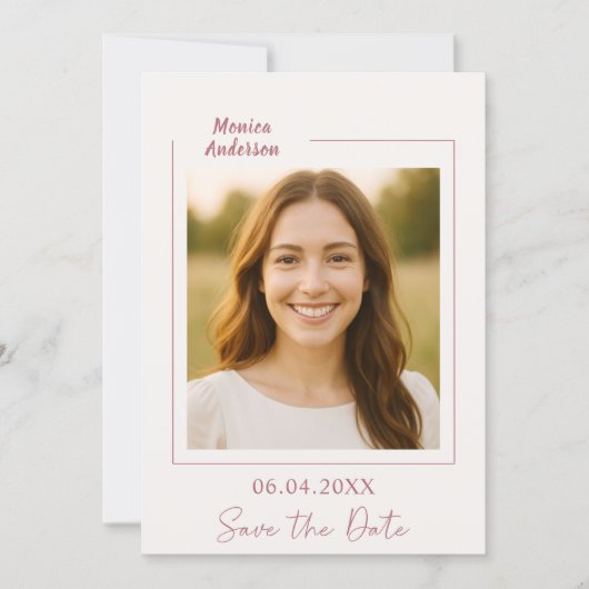 Ivory rose gold photo birthday save the date (Vorderseite)