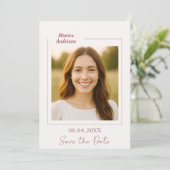 Ivory rose gold photo birthday save the date (Stehend Vorderseite)