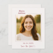 Ivory rose gold photo birthday Save the Date card (Vorne/Hinten)