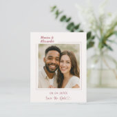 Ivory rose gold photo wedding Save the Date card (Stehend Vorderseite)