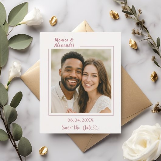 Ivory rose gold photo wedding Save the Date Flyer