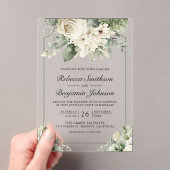 Ivory Rose Sage Green Floral Wedding Acryleinladungen (Insitu (Handheld))
