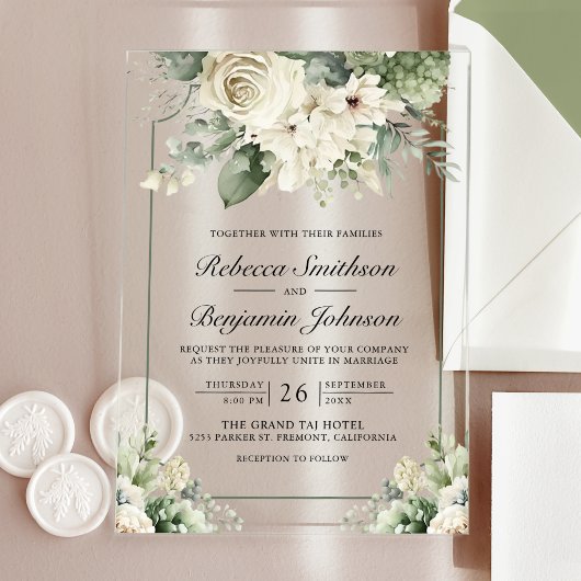 Ivory Rose Sage Green Floral Wedding Acryleinladungen