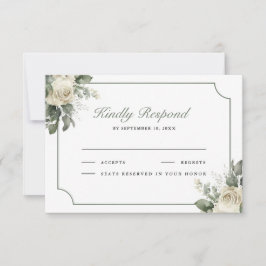 Ivory Rose Sage Green Floral Wedding RSVP Karte