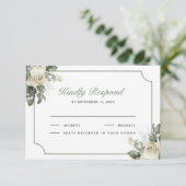 Ivory Rose Sage Green Floral Wedding RSVP Karte (Stehend Vorderseite)
