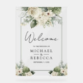 Ivory Rose Sage Green Floral Wedding Welcome Acrylschild (Vorderseite)