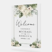 Ivory Rose Sage Green Floral Wedding Welcome Acrylschild (Winkel)