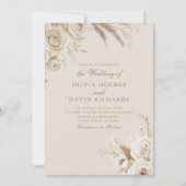 Ivory Roses & Dried Flowers Wedding Invitation Einladung (Vorderseite)