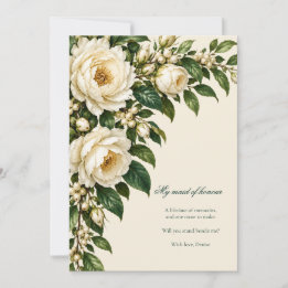 Ivory Roses & Emerald Maid of Honour Proposal Einladung