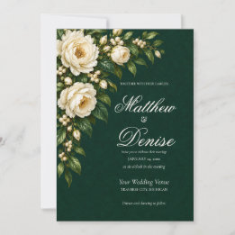 Ivory Roses & Emerald Romantic Winter Wedding Einladung
