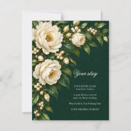 Ivory Roses & Emerald Wedding Guest Lodging RSVP Karte