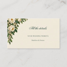 Ivory Roses & Emerald Wedding Website Details Begleitkarte