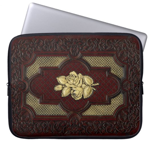 Ivory Roses on Mahogany Leather Laptopschutzhülle (Vorderseite)