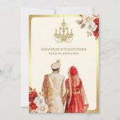 Ivory Rote Rosen Floral Anand Karaj Sikh Wedding Einladung (Vorderseite)