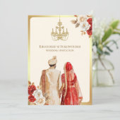 Ivory Rote Rosen Floral Anand Karaj Sikh Wedding Einladung (Stehend Vorderseite)
