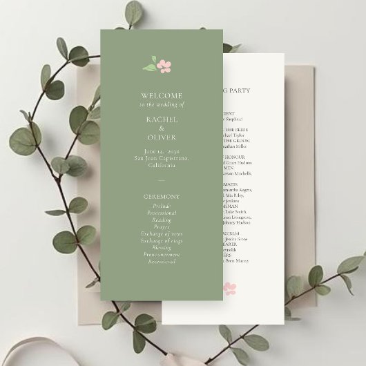 Ivory & Sage | Chic Rosafarbenes Florales Hochzeit Programm