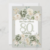 Ivory Sage green Floral border 80th birthday Photo Einladung (Rückseite)