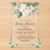 Ivory Sage Green Floral Bridal Shower Acryleinladungen (Vorderseite)