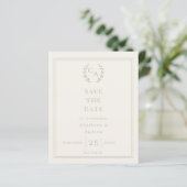 Ivory sage green monogram wedding Save the Date (Stehend Vorderseite)