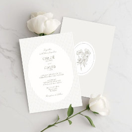 Ivory & Sand | Botanischer ovaler Hochzeitsstreife Einladung
