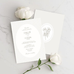 Ivory & Sand   Botanischer ovaler Hochzeitsstreife Einladung
