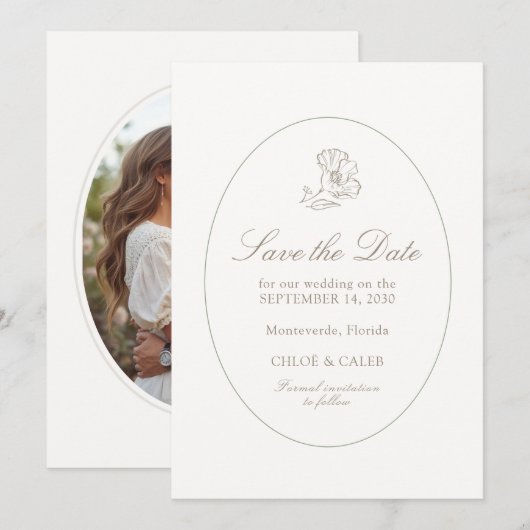 Ivory & Sand | Chic Couple Script Hochzeit Save The Date (Vorne/Hinten)