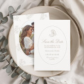 Ivory & Sand | Chic Florales Brautpaar-Script-Hoch Save The Date