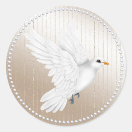 Ivory Satin Pearl and Dove Wedding Sticker