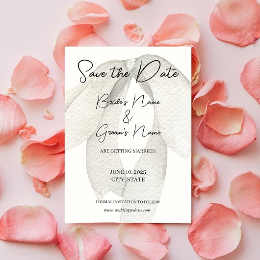 Ivory Satin White Bow Save the Date Einladung