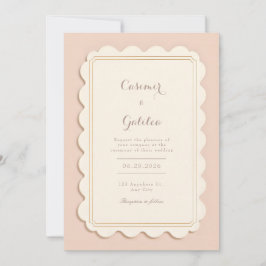 Ivory Scalloped Gilded Border Minimalist Wedding Einladung