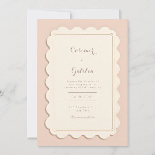 Ivory Scalloped Gilded Border Minimalist Wedding Einladung (Vorderseite)