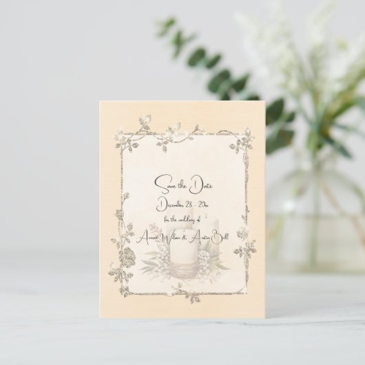 Ivory Shiny Elegant Sparkly Save the Date Postkarte (Stehend Vorderseite)