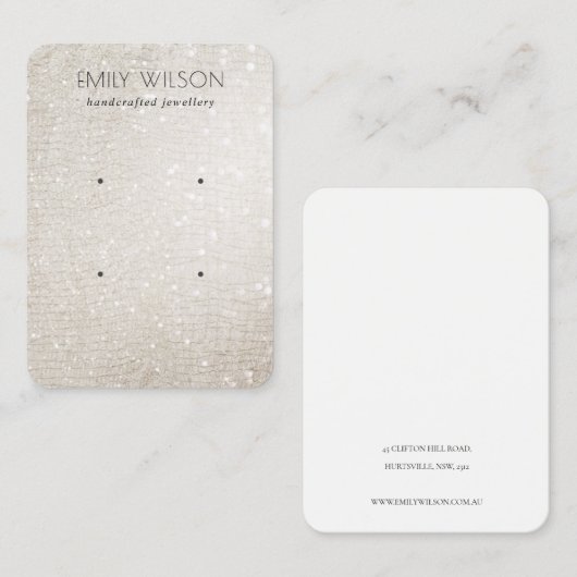 Ivory Silver Sparkle Glitzer 2 Earring Display Visitenkarte (Vorne/Hinten)