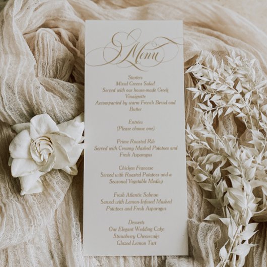 Ivory Simple Elegant Script Wedding Menükarte
